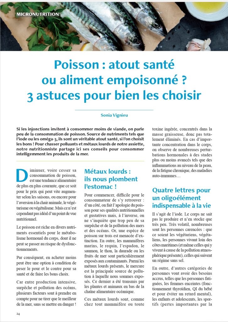 Article Santé Corps Esprit - Poisson atout santé ou aliment empoisonné - Sonia Nutrition 092024